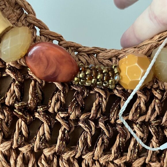 Cappelli Straworld Inc Elegant Crochet Tote with Beaded Handle NWOT - Picture 9 of 12